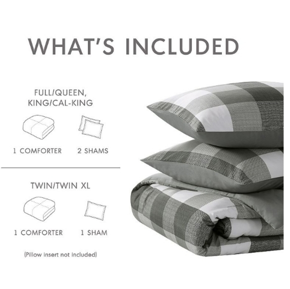 Design-3PC Jonah Plaid Check Print Comforter Set (King size/Blue) - Picture 2 of 10